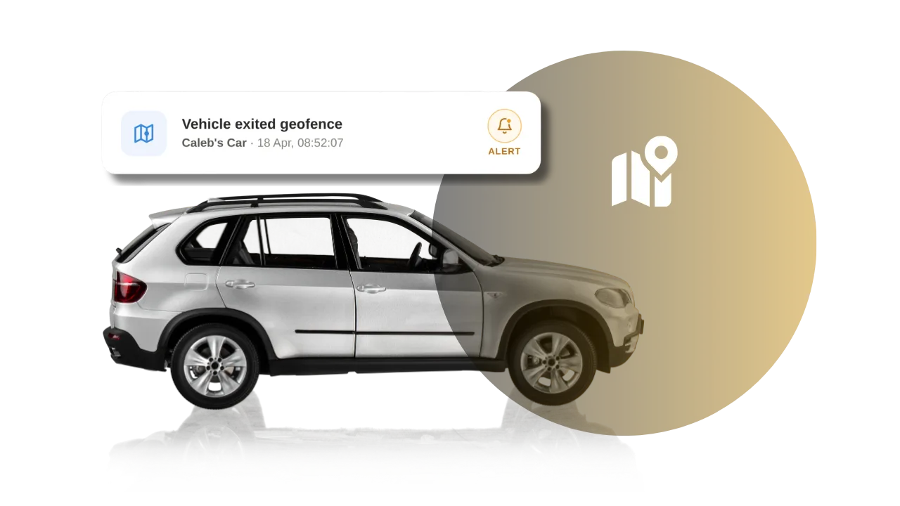 Map showing a vehicle entering a geozone with an entry notification